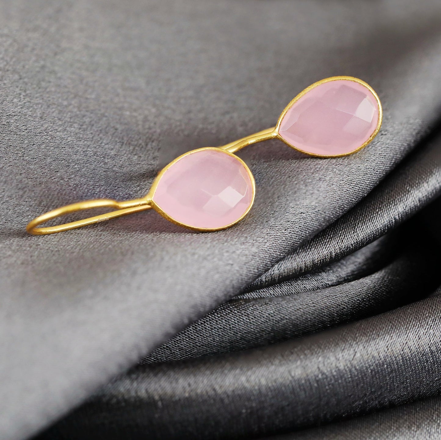 925 Sterling Gold Plated Rose Quartz Gemstone Earrings
