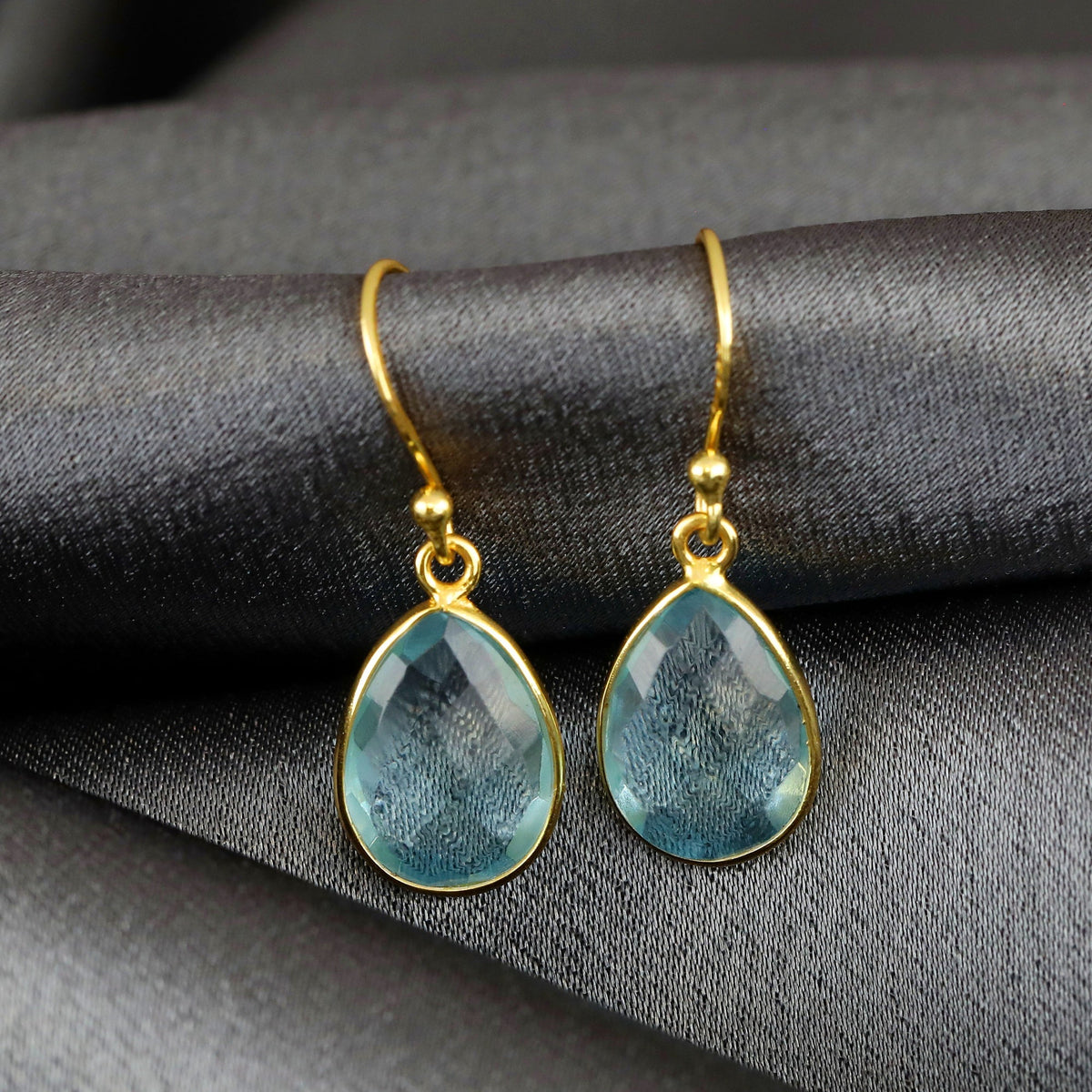 Aqua Topaz Gemstone Earrings 925 Sterling Gold-Plated - OHR925-125