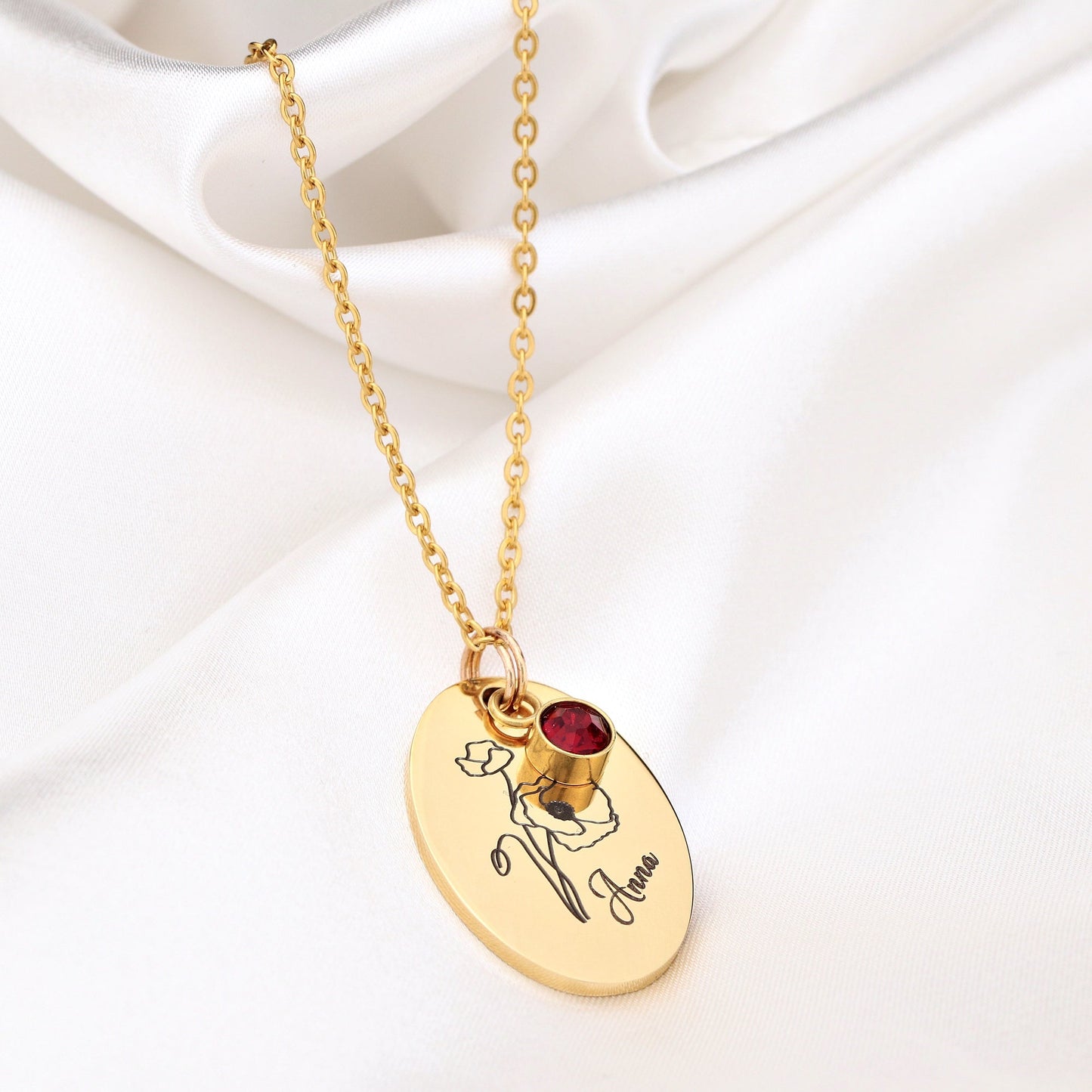 Personalizable BIRTHFLOWER engraving necklace with birthstone