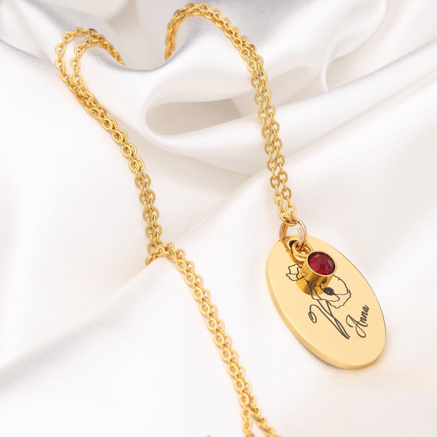 Personalizable BIRTHFLOWER engraving necklace with birthstone