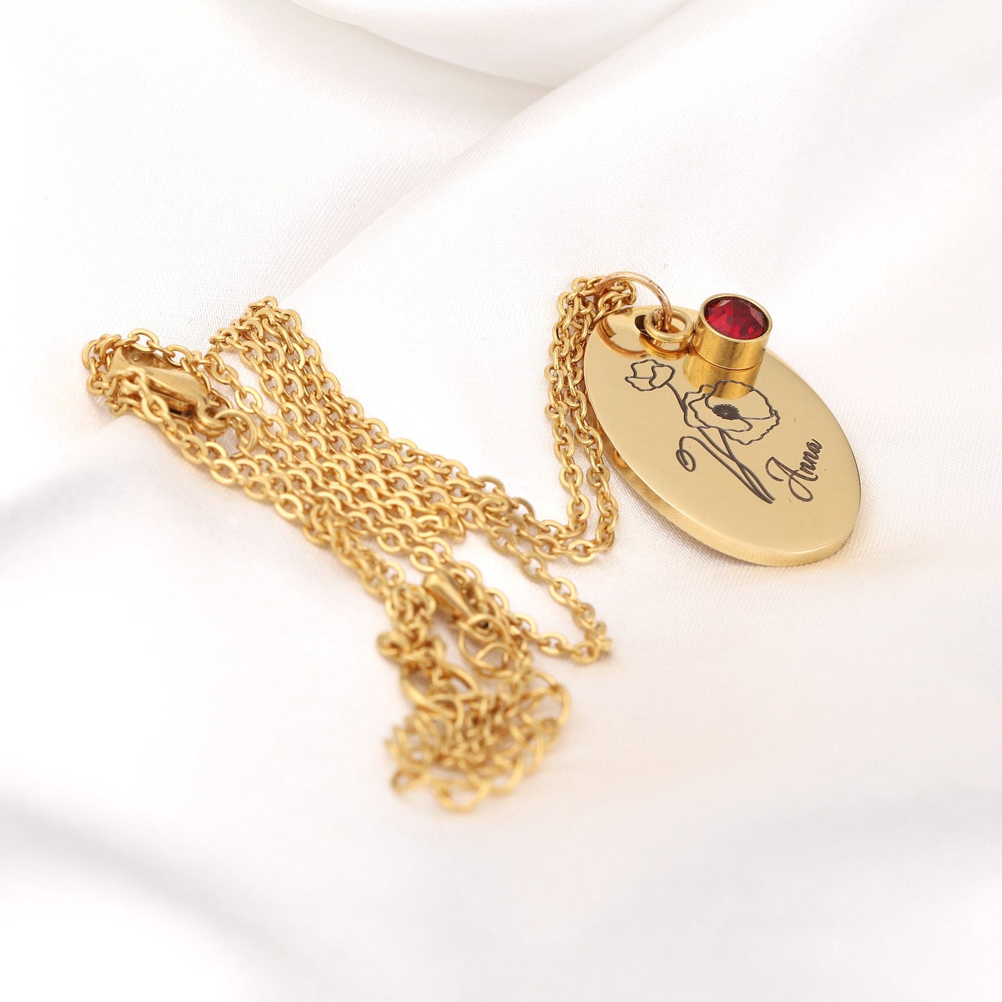 Personalizable BIRTHFLOWER engraving necklace with birthstone