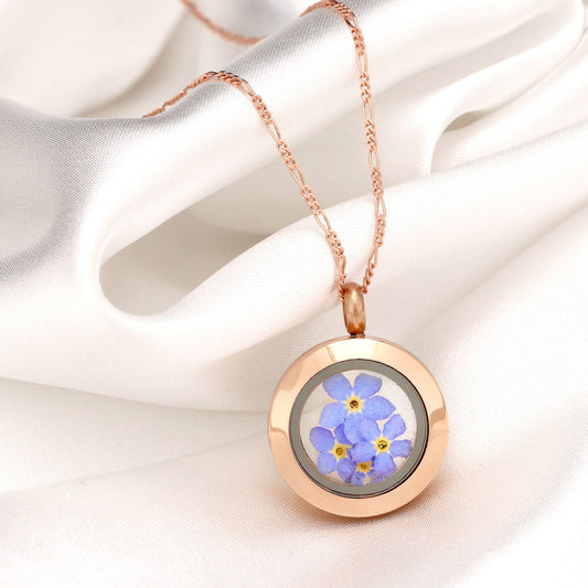 Rosegold gold plated medallion forget-me-not - 925 sterling gold…