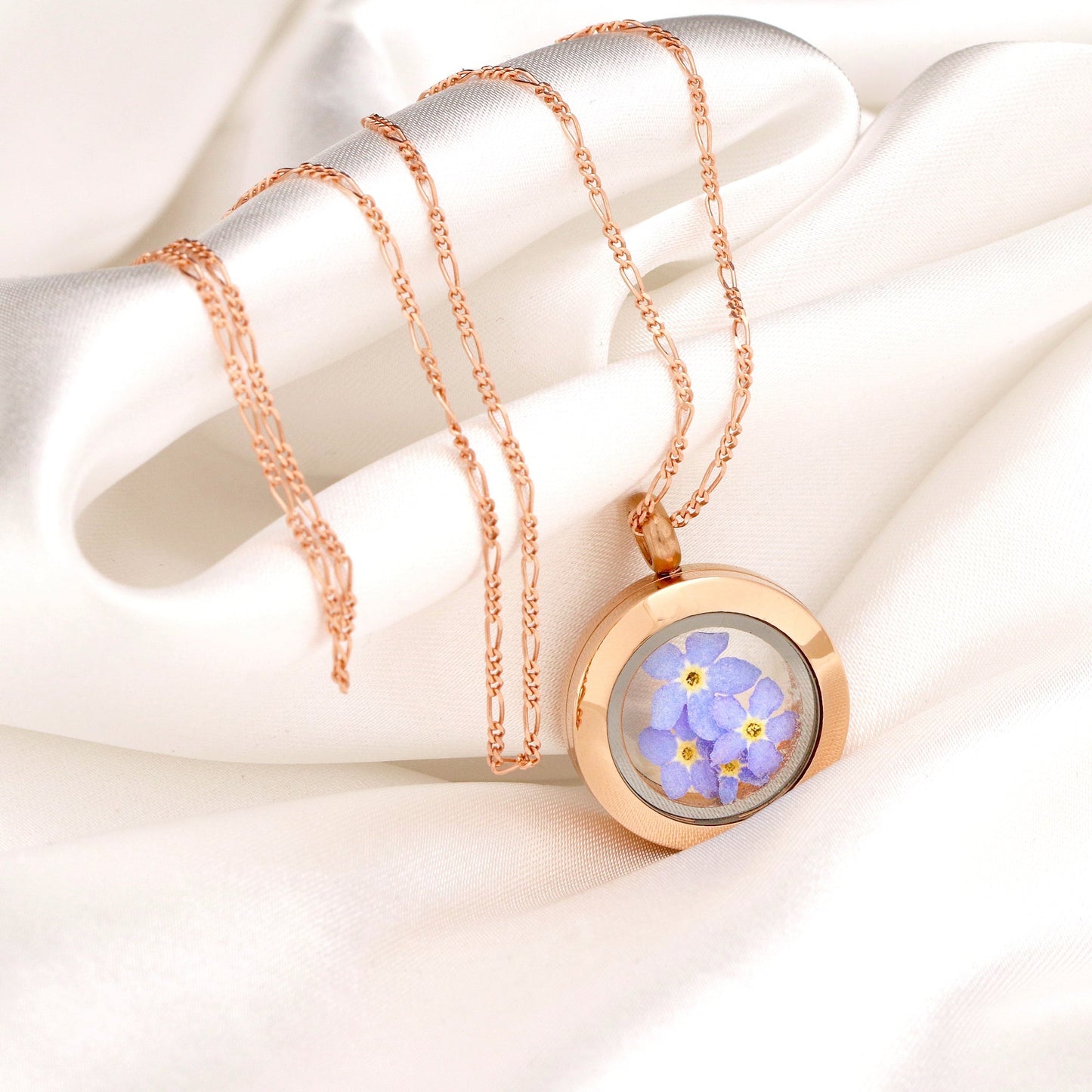 Rosegold gold plated medallion forget-me-not - 925 sterling gold…