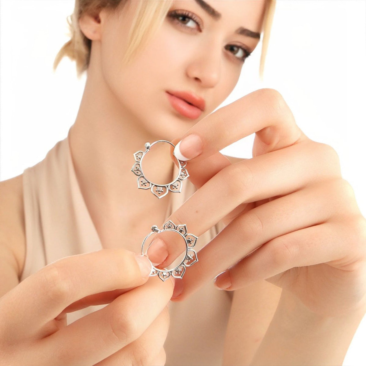 KARMA Oriental Hoop Earrings - 925 Sterling Silver Earrings - OHR925-84