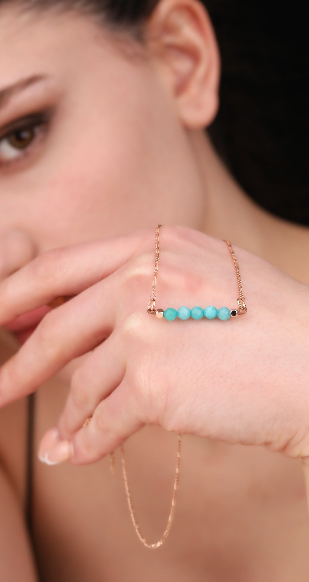 Turquoise Gemstone Bar Necklace - 925 Sterling Rose Gold Plated