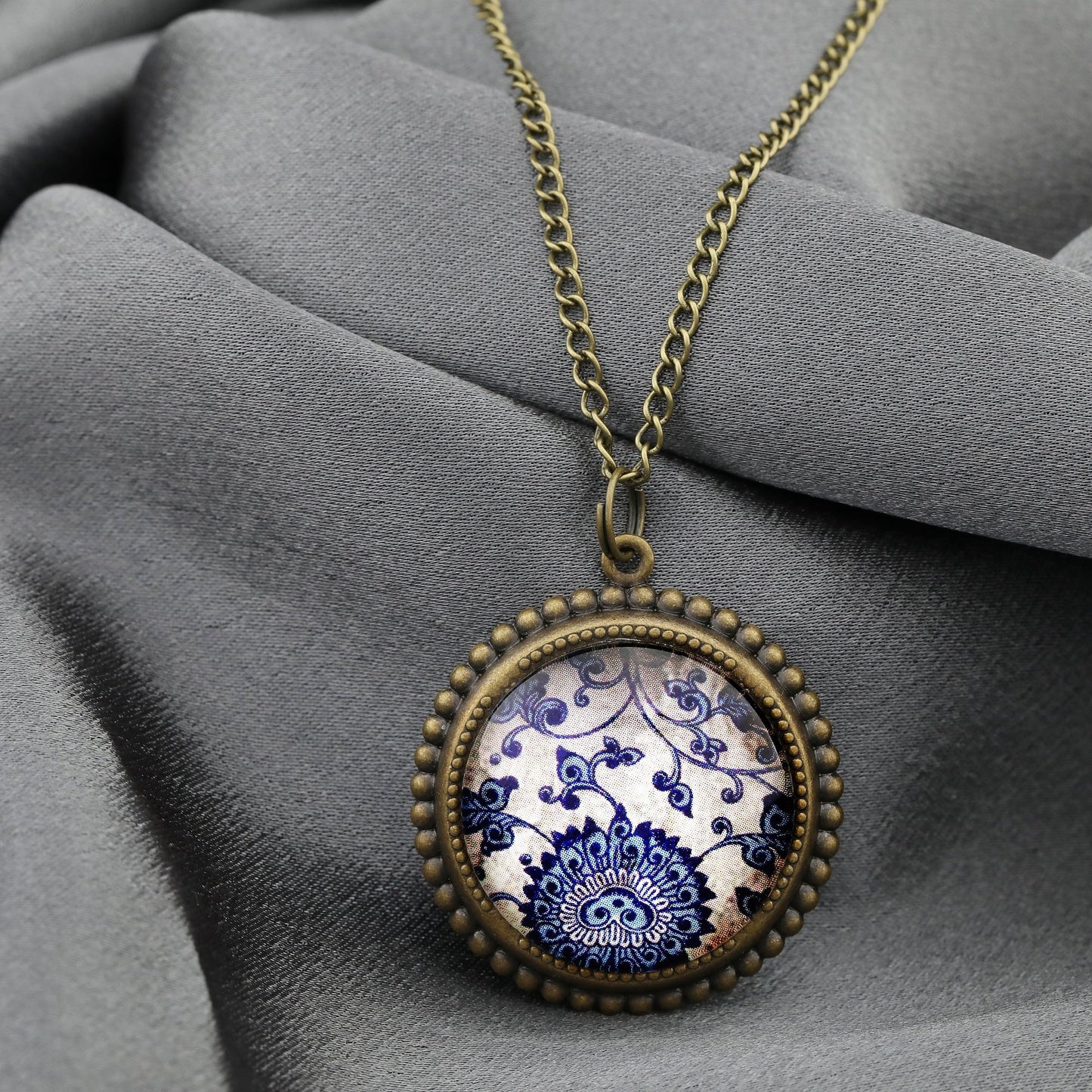 Tiles Glass Pendant Chain - Bronze Oriental Tile Playful Chain