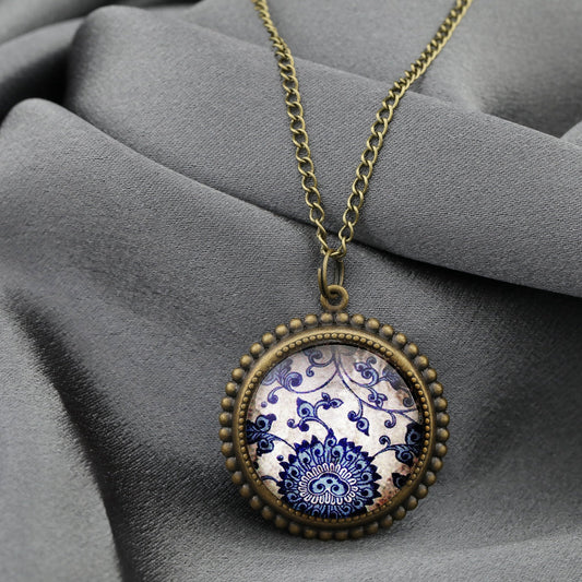 Tiles Glass Pendant Chain - Bronze Oriental Tile Playful Chain