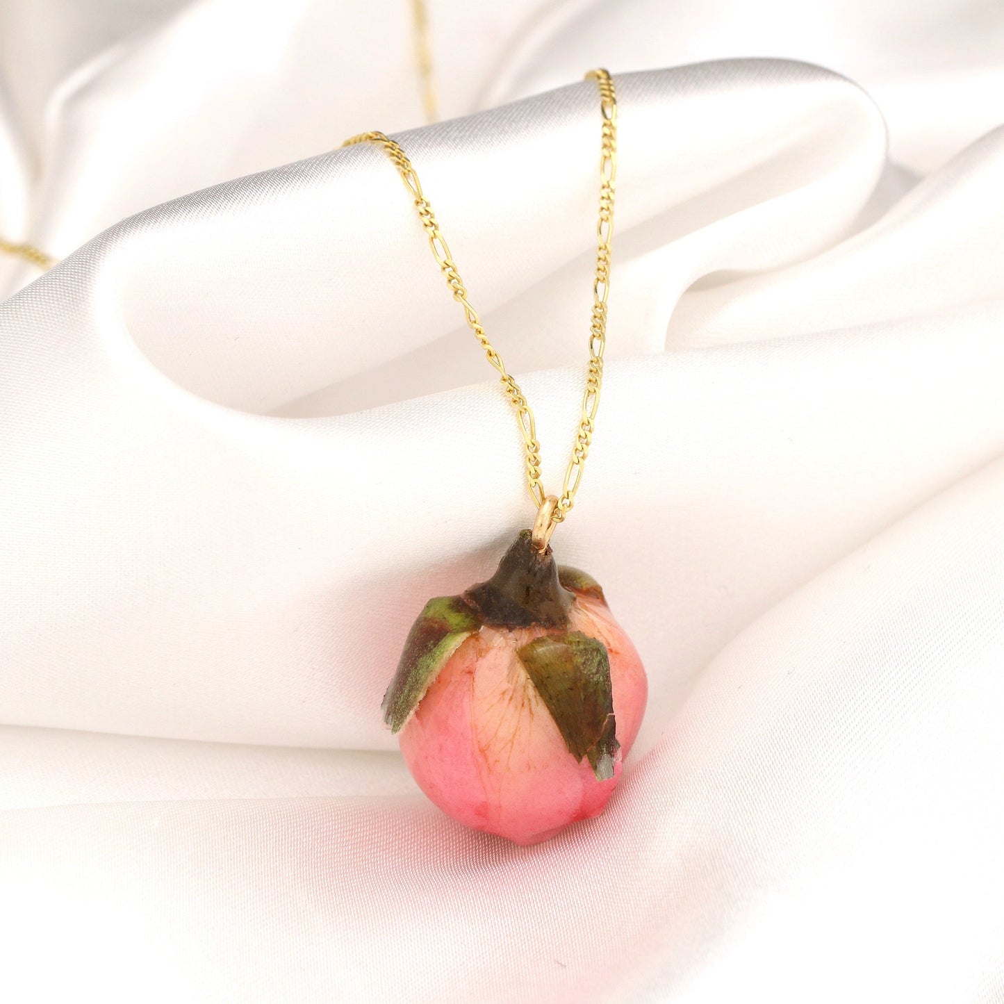 Real Rose Necklace - 925 Sterling Gold Plated Chain Poured with Resin