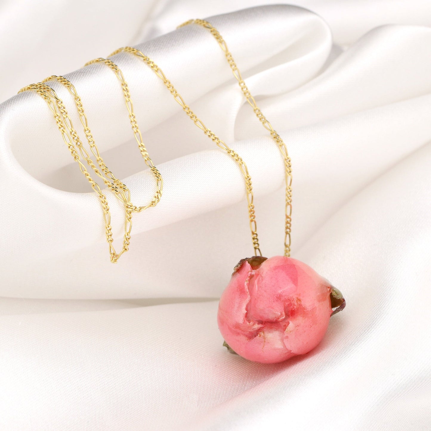 Real Rose Necklace - 925 Sterling Gold Plated Chain Poured with Resin