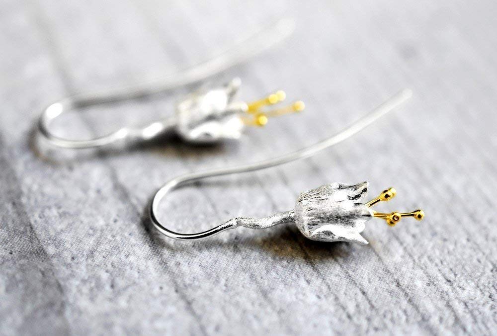 Bellflower Earrings - 925 Sterling Silver Gold Plated - Matte Stamens