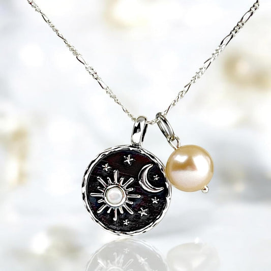 Mystical Moon Necklace in 925 Sterling Silver – with Mother-of-Pearl…