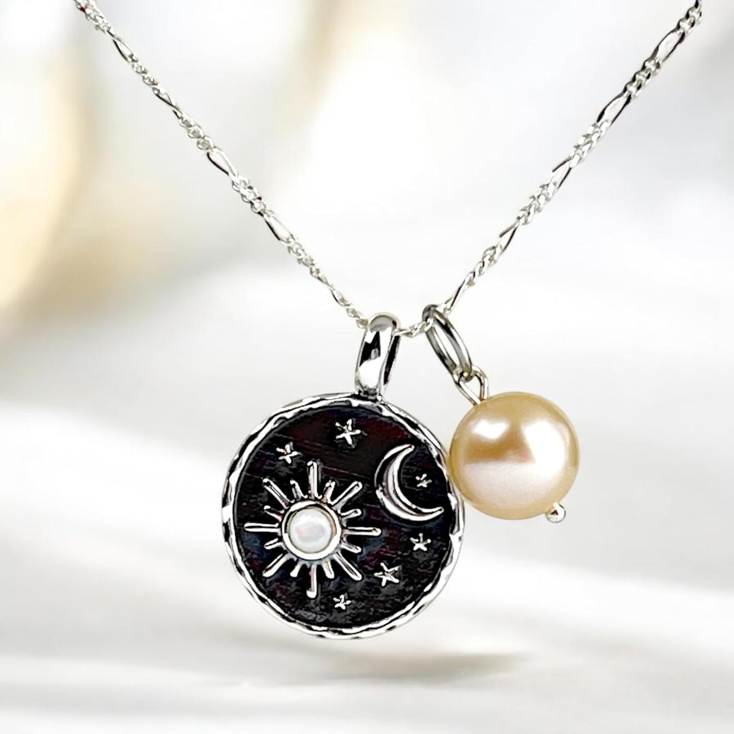 Mystical Moon Necklace in 925 Sterling Silver – with Mother-of-Pearl…
