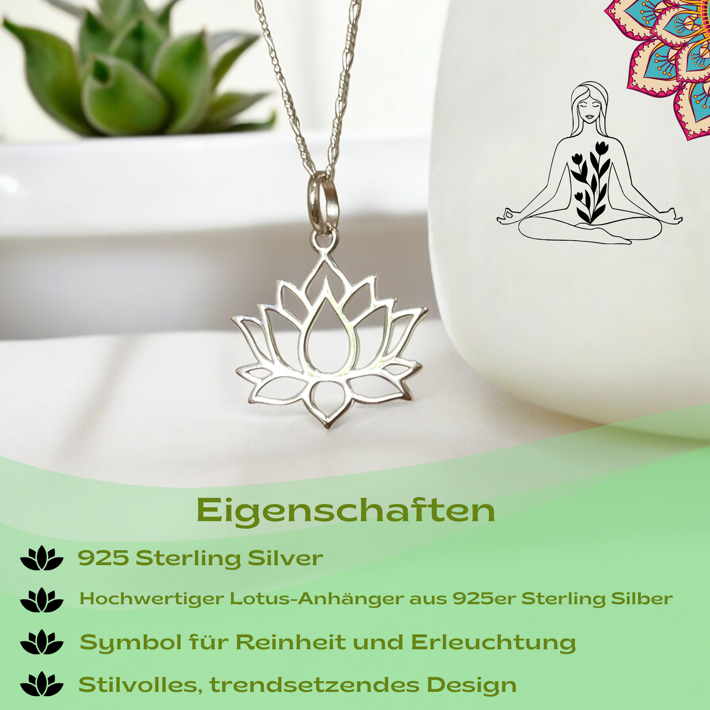 925 Sterling Silver Necklace with Lotus Pendant - Symbol of Purity…