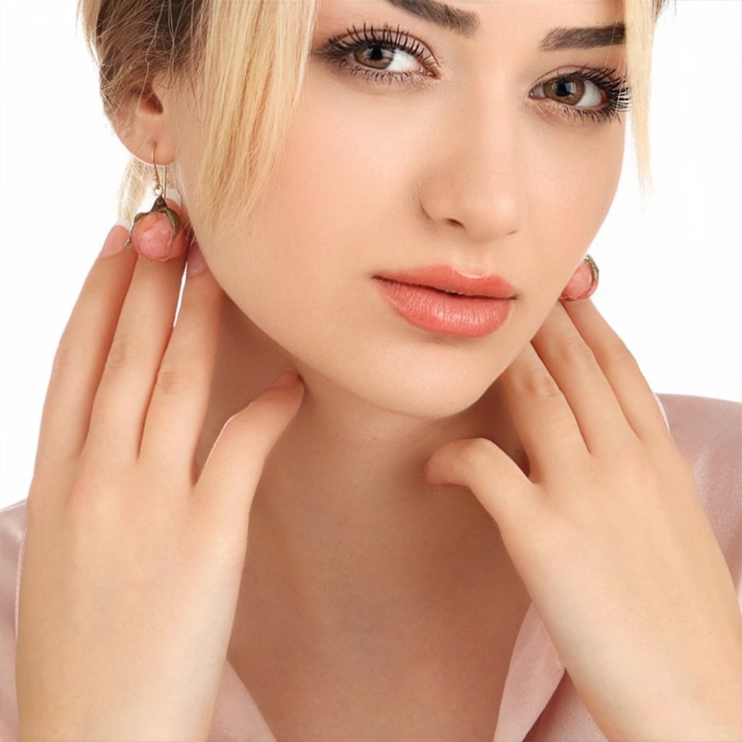 Elegant genuine roses earrings - 925 sterling gilded earrings