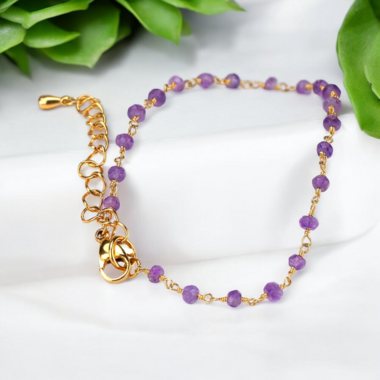 Amethyst Rondelle Bracelet - Gold Plated Minimalist Gemstone Jewelry…
