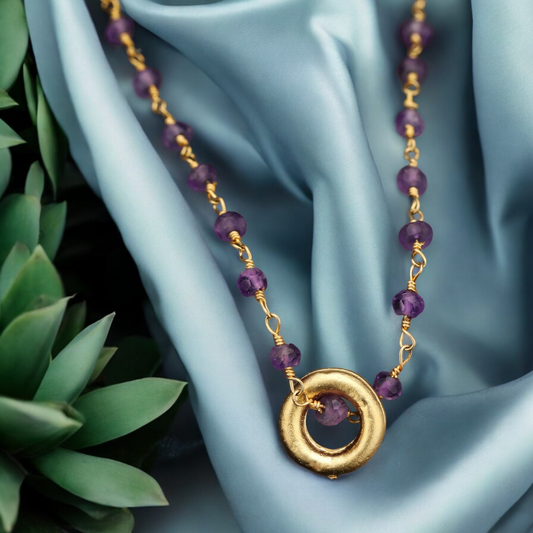 Amethyst Gold Circle Chain - Gold Plated Purple Violet Crystal Gem…