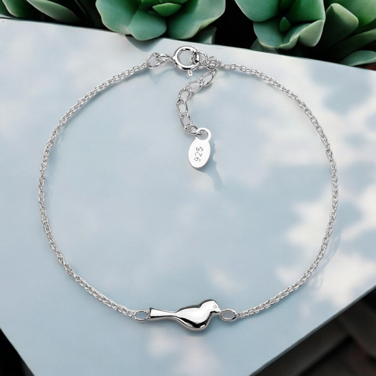 925 Silver Bracelet with Bird Motif - 16.5 cm Length, 925 Sterling…