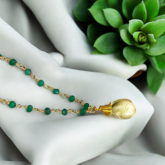 Gemstone necklace with Aventurin and Citrine Tropfen Pendant - VIK-26