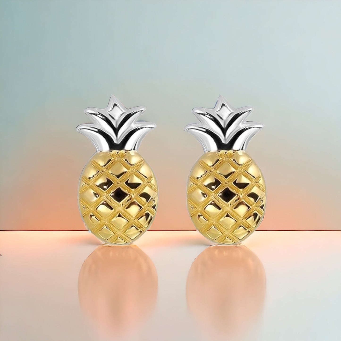 Summer Chic: Pineapple Stud Earrings in 925 Sterling Silver, Bicolor…
