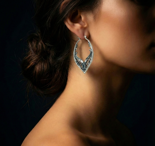 925 Sterling Silver Vintage Ornament Hoop Earrings – Finely…