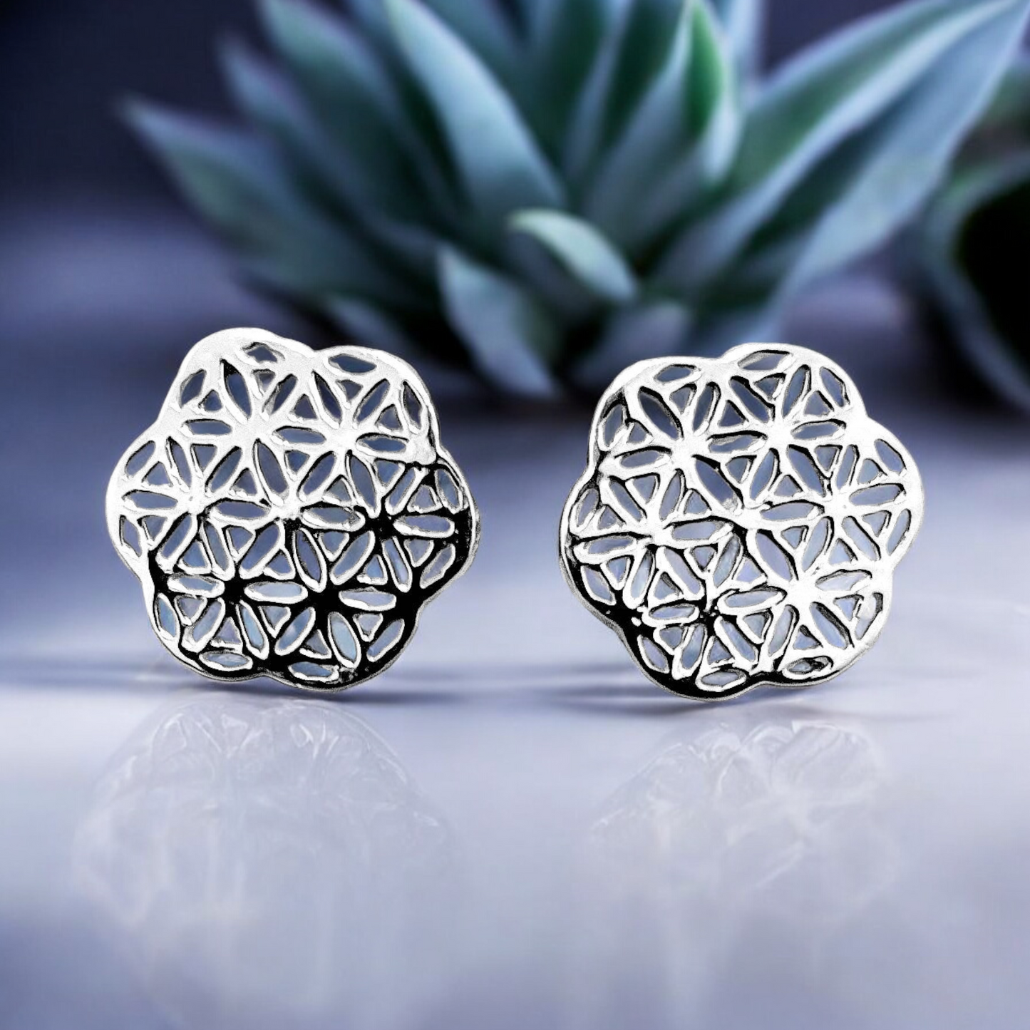 Flower of Life Mini Stud Earrings - 925 Sterling Silver