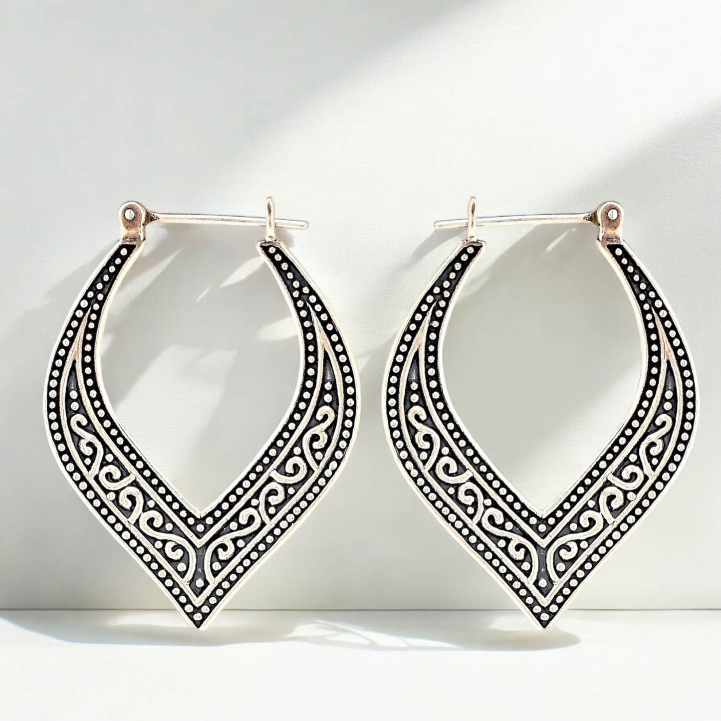 Casablanca Oriental Creoles - 925 Sterling Silver Ornament Earrings -66