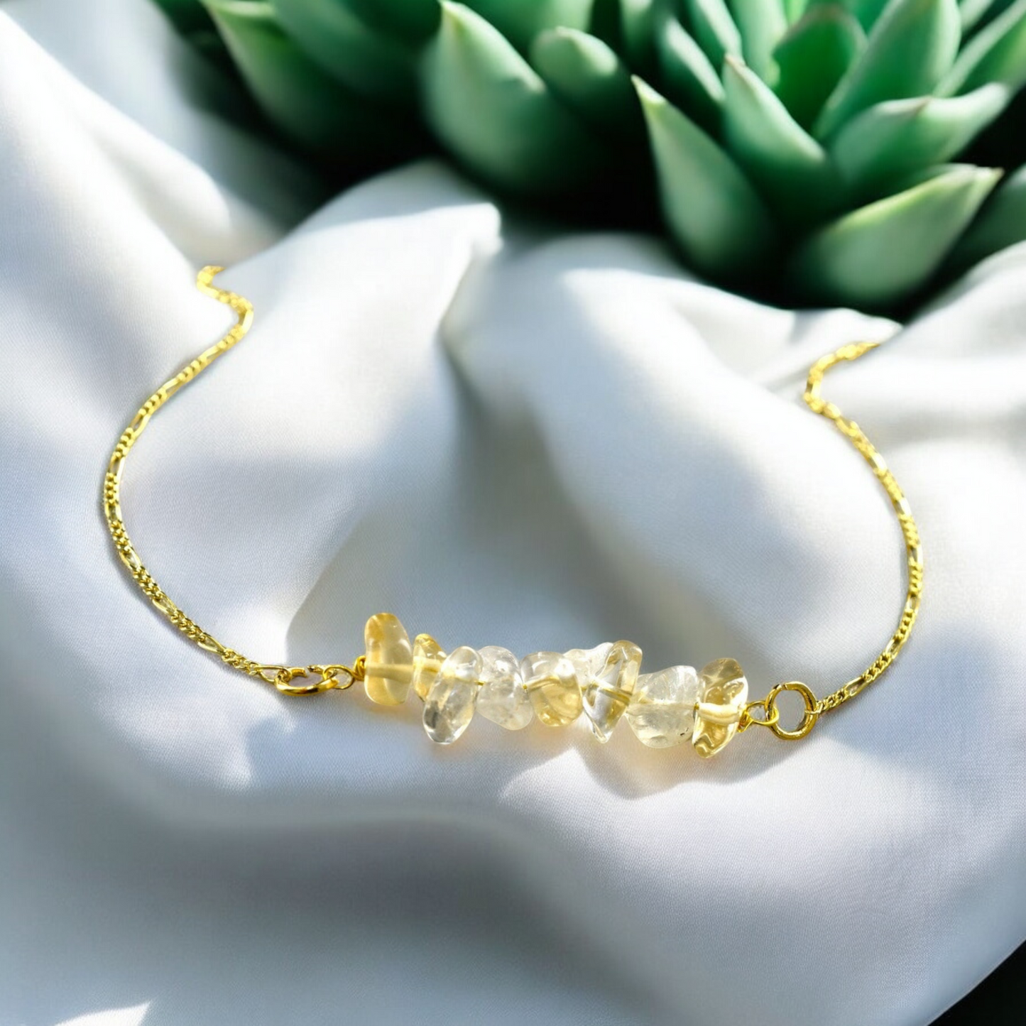Citrine Gold Chain - 925 Sterling Gold Plated Minimalist Gemstone…