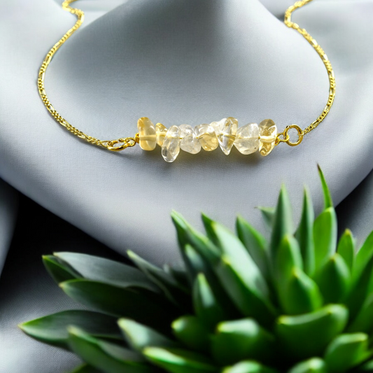 Citrine Gold Chain - 925 Sterling Gold Plated Minimalist Gemstone…