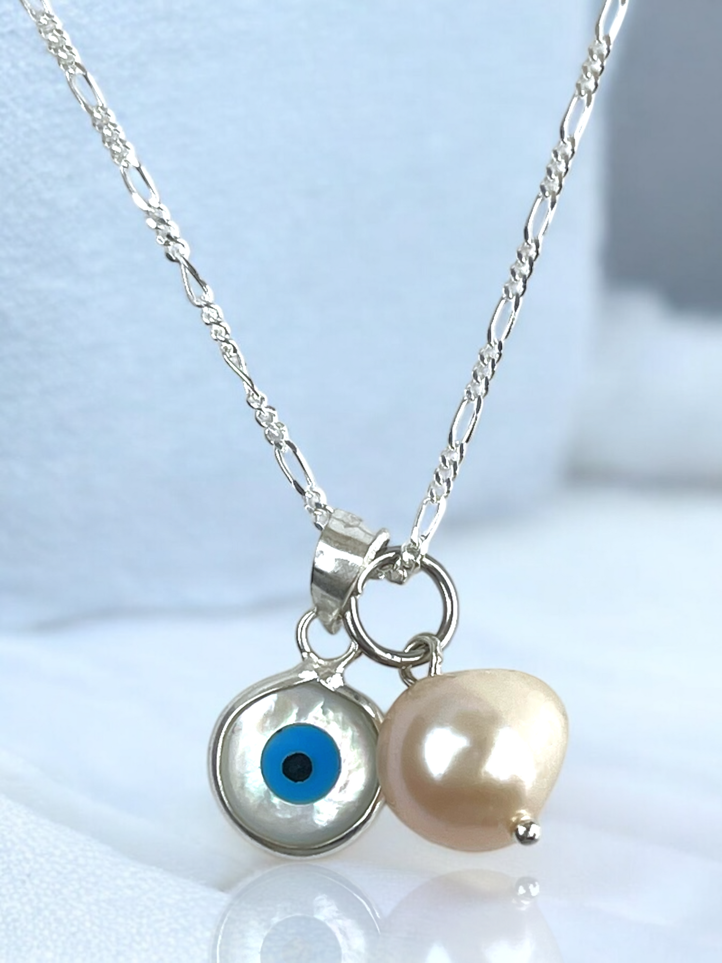 925 Sterling Silver Evil Eye Necklace with Mother of Pearl &…