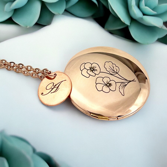 Personalized BIRTH FLOWER Photo Locket Necklace with Photo Service…
