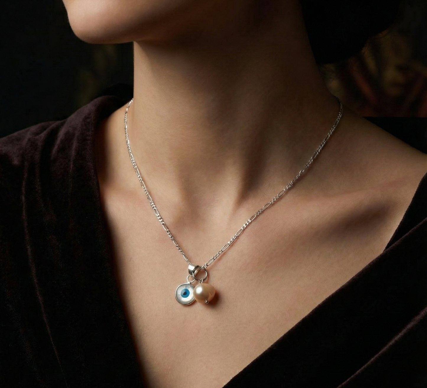 925 Sterling Silver Evil Eye Necklace with Mother of Pearl &…