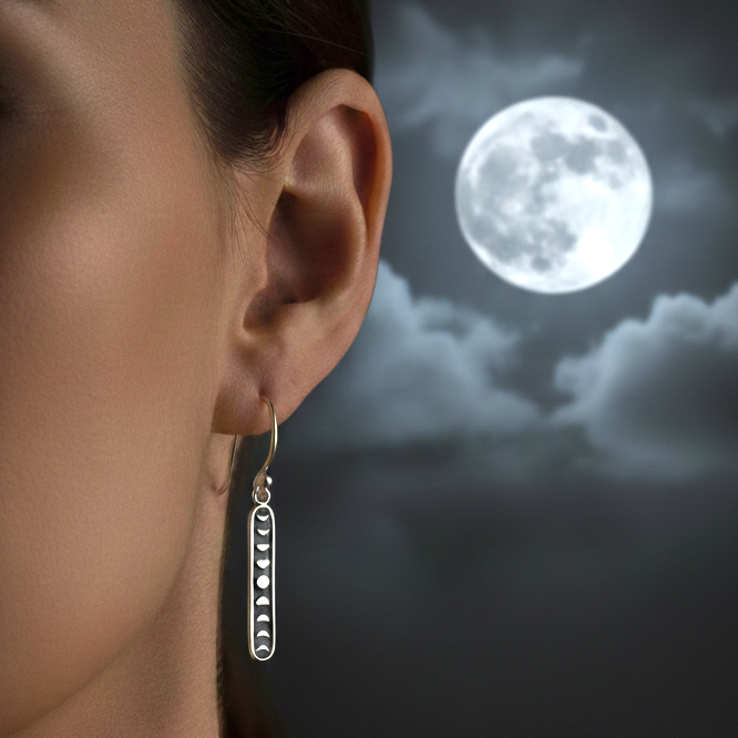 Moon Phase Earrings 925 Sterling Silver - Length 34mm…