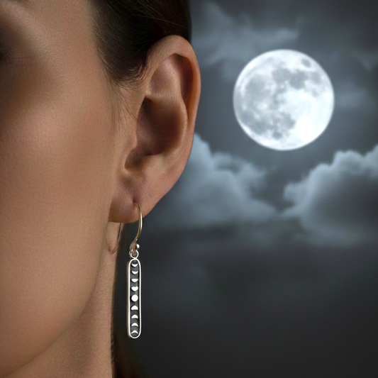 Moon Phase Earrings 925 Sterling Silver - Length 34mm…