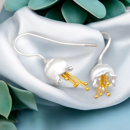 Bicolor Earrings - 925 Sterling Silver Maiglöckchen Botany Flower…