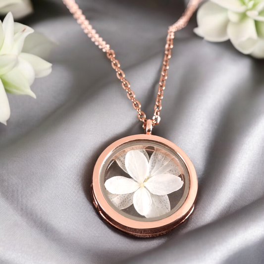 925 Sterling Rosegold Gilded White Hydrangea Blossom Chain
