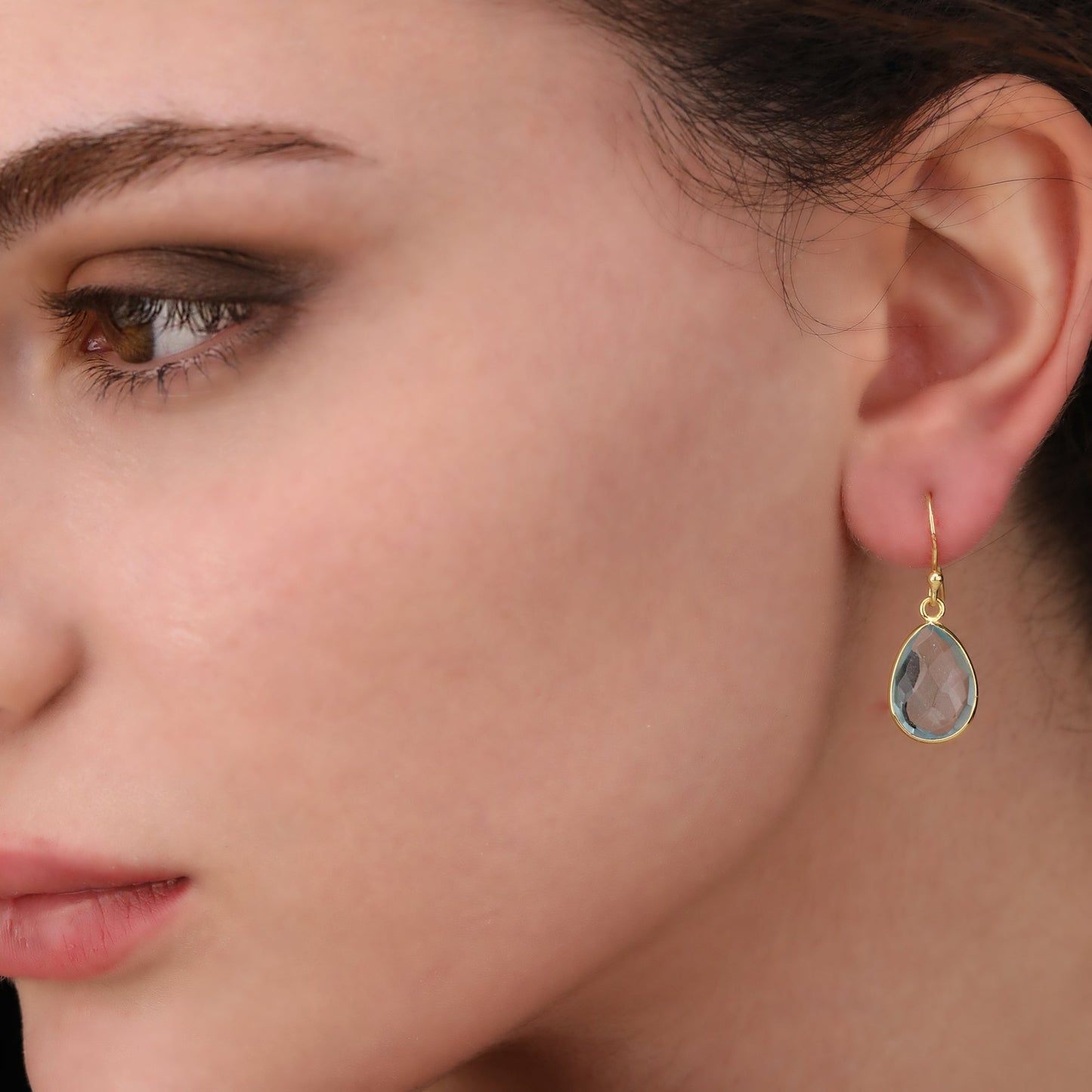 Aqua Topaz Gemstone Earrings 925 Sterling Gold Plated