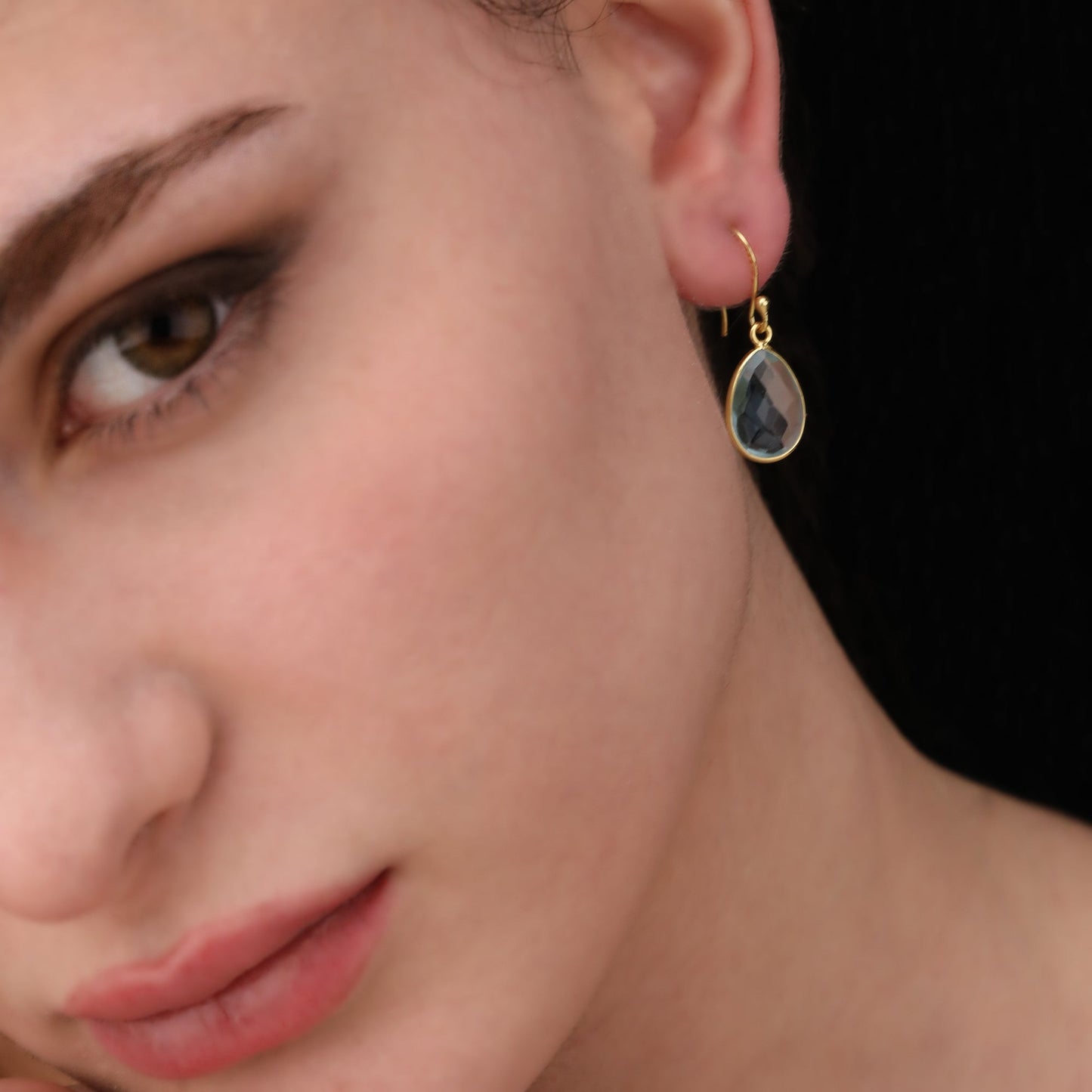 Aqua Topaz Gemstone Earrings 925 Sterling Gold Plated