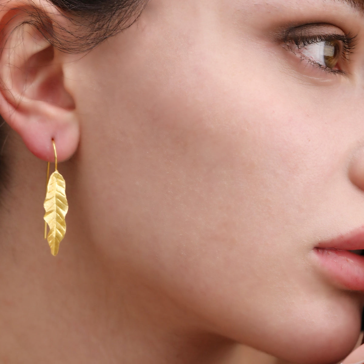 Long Leaf Earrings 925 Sterling Gold-Plated Nature Jewelry Gift Idea - OHR925-108