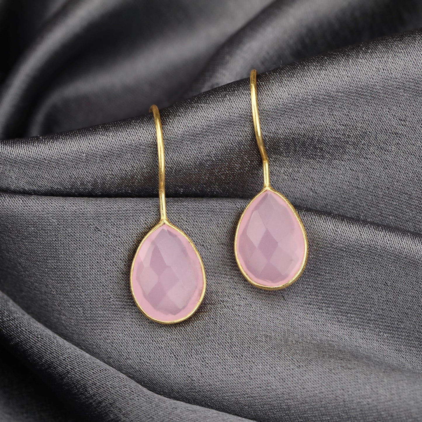 925 Sterling Gold Plated Rose Quartz Gemstone Earrings