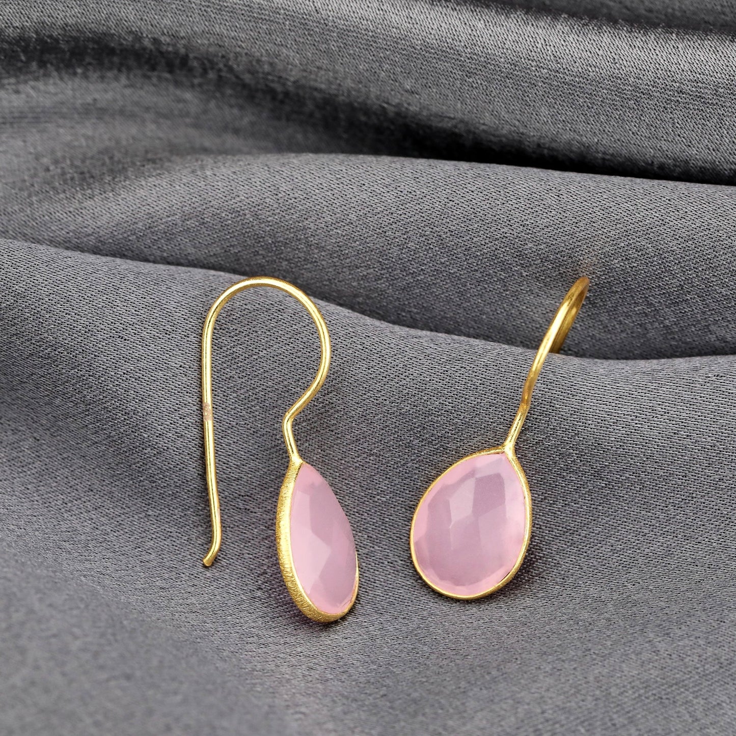 925 Sterling Gold Plated Rose Quartz Gemstone Earrings