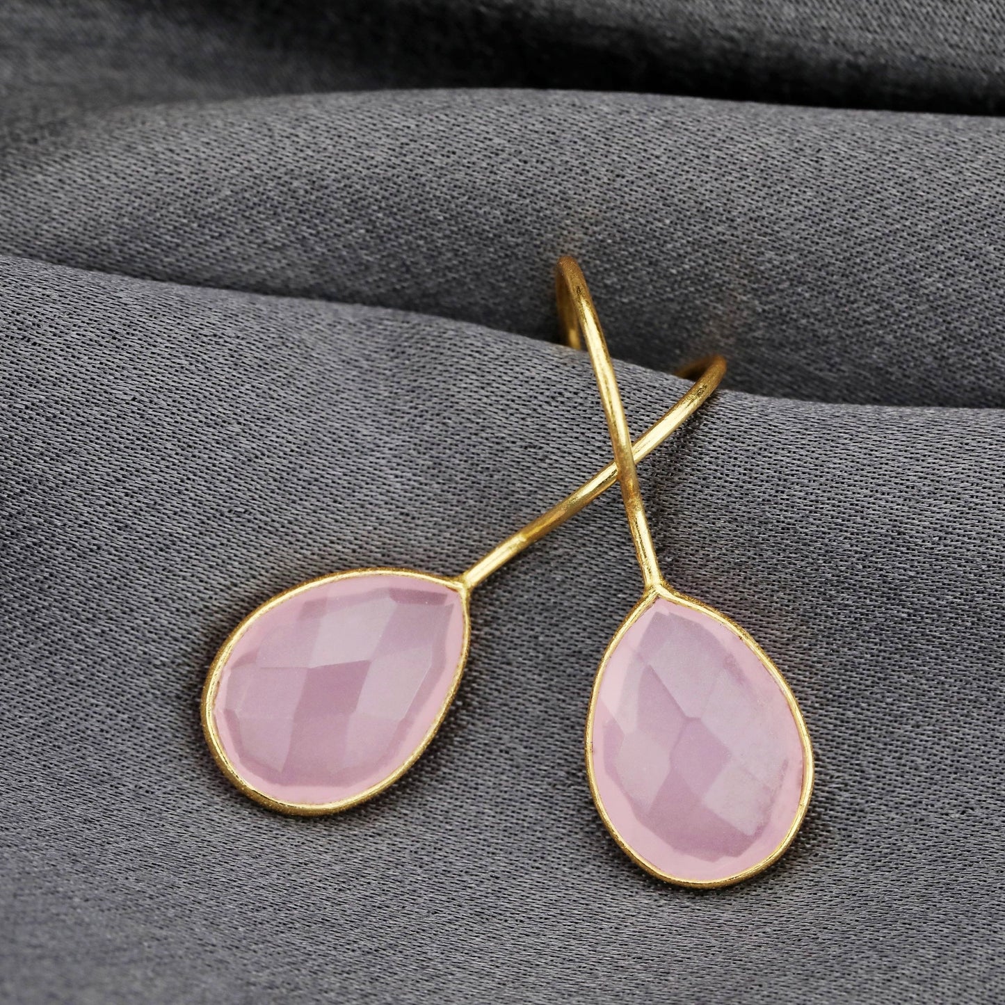 925 Sterling Gold Plated Rose Quartz Gemstone Earrings