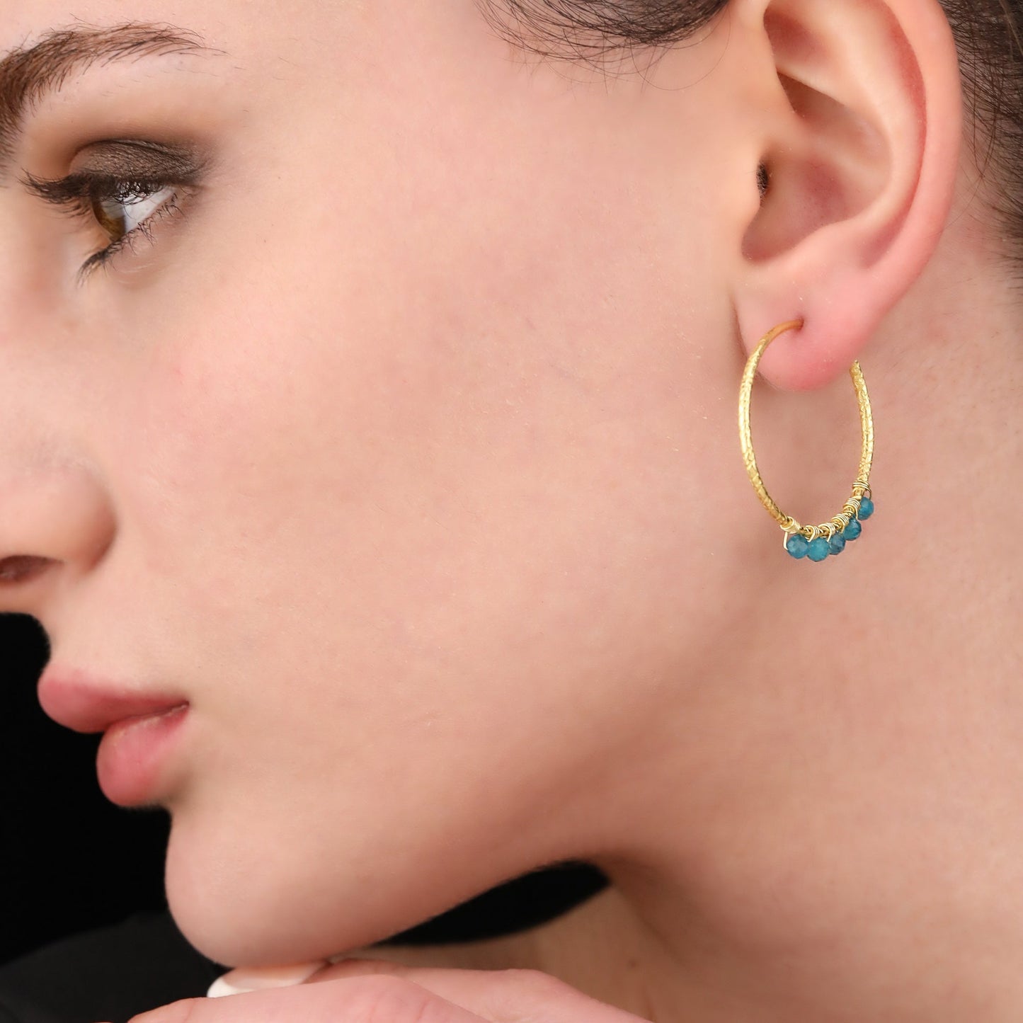 Gemstone Apatite 925 Sterling Gold Gilded Creoles