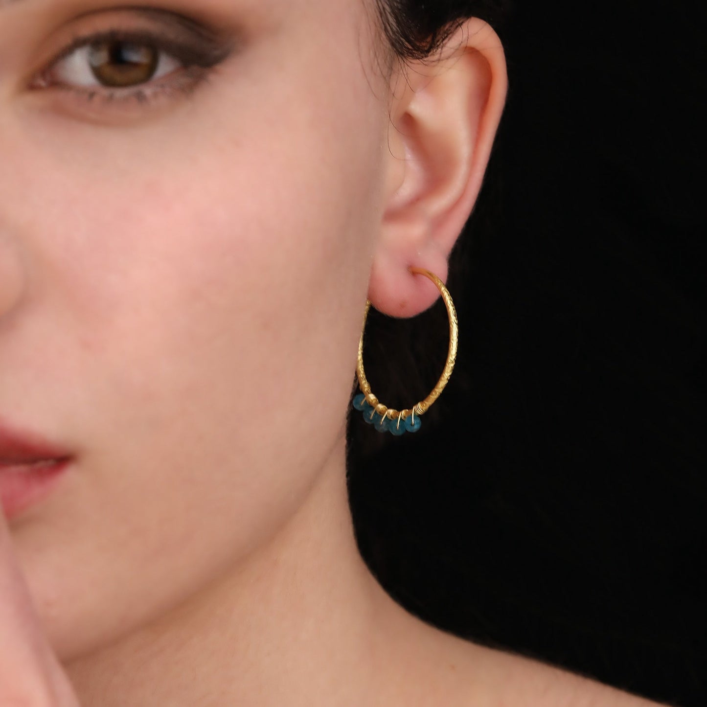Gemstone Apatite 925 Sterling Gold Gilded Creoles