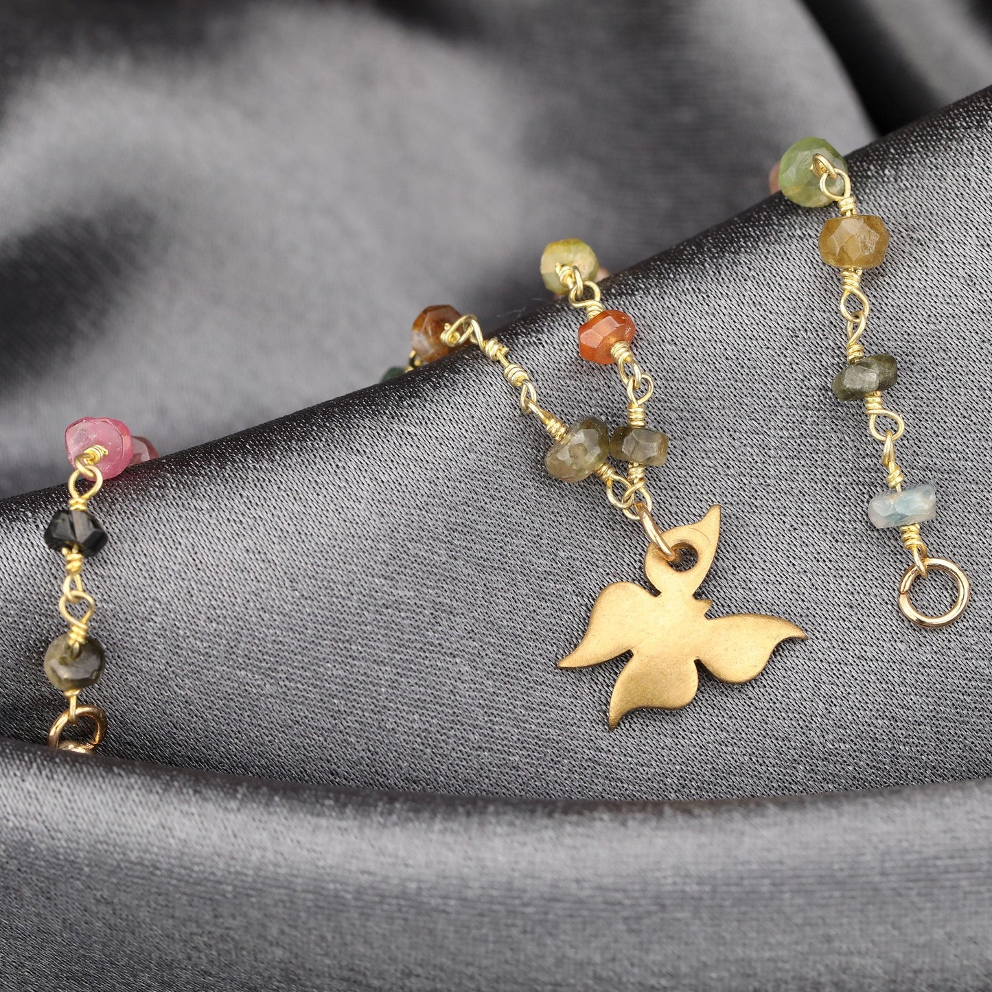 Gold Plated Tourmaline Bracelet with Butterfly Charm – Minimalist…