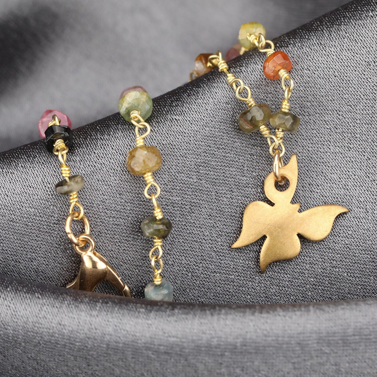 Gold Plated Tourmaline Bracelet with Butterfly Charm – Minimalist…