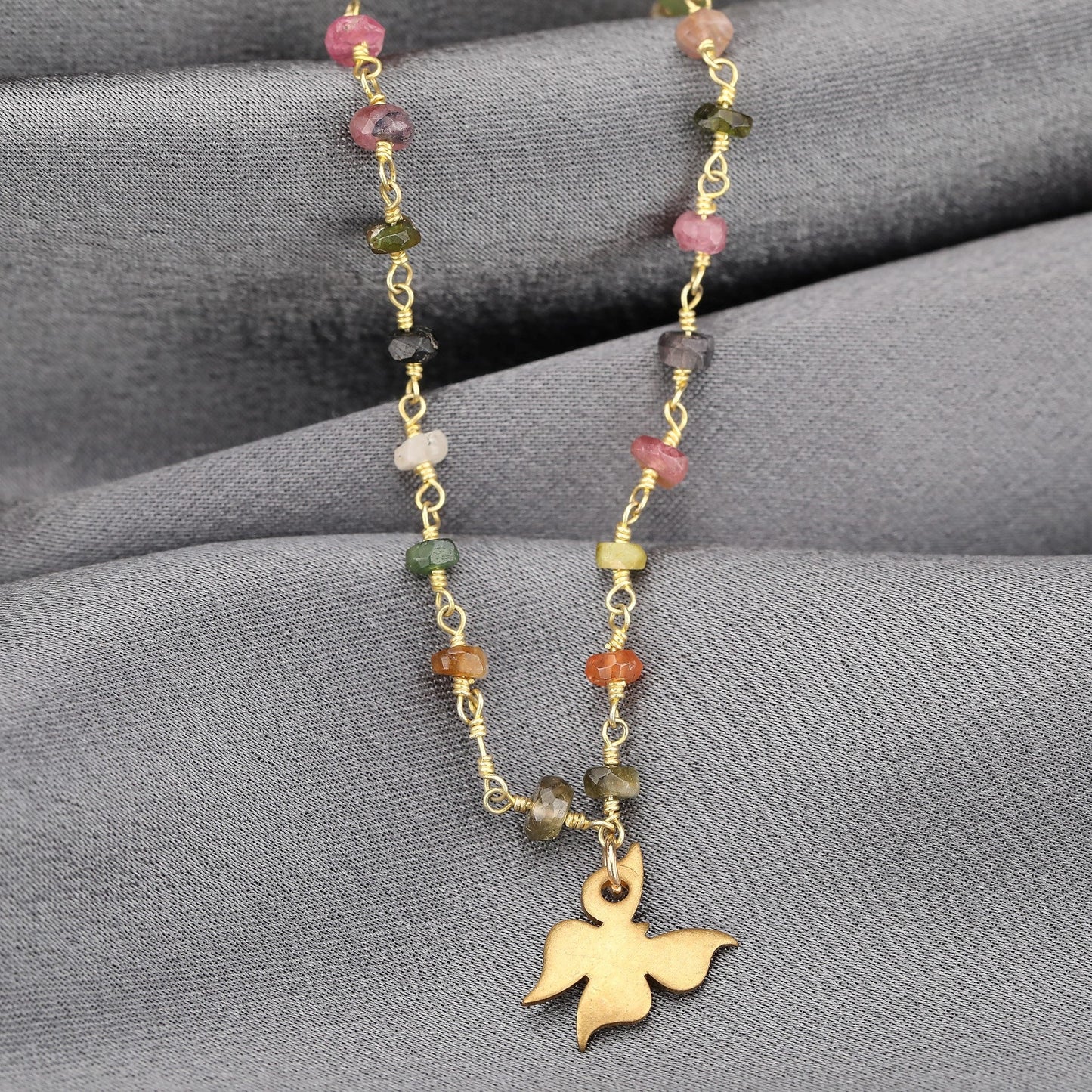 Gold Plated Tourmaline Bracelet with Butterfly Charm – Minimalist…