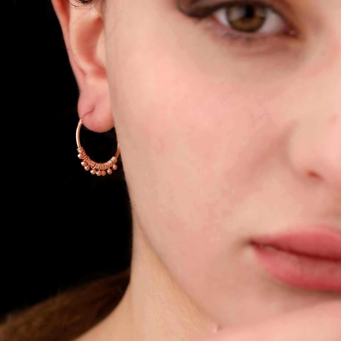 925 Rose Gold Plated Gypsy Hoop Earrings
