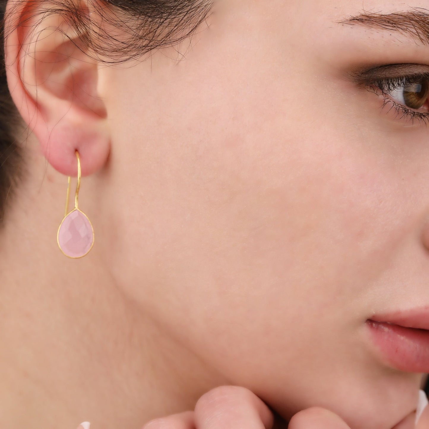 925 Sterling Gold Plated Rose Quartz Gemstone Earrings