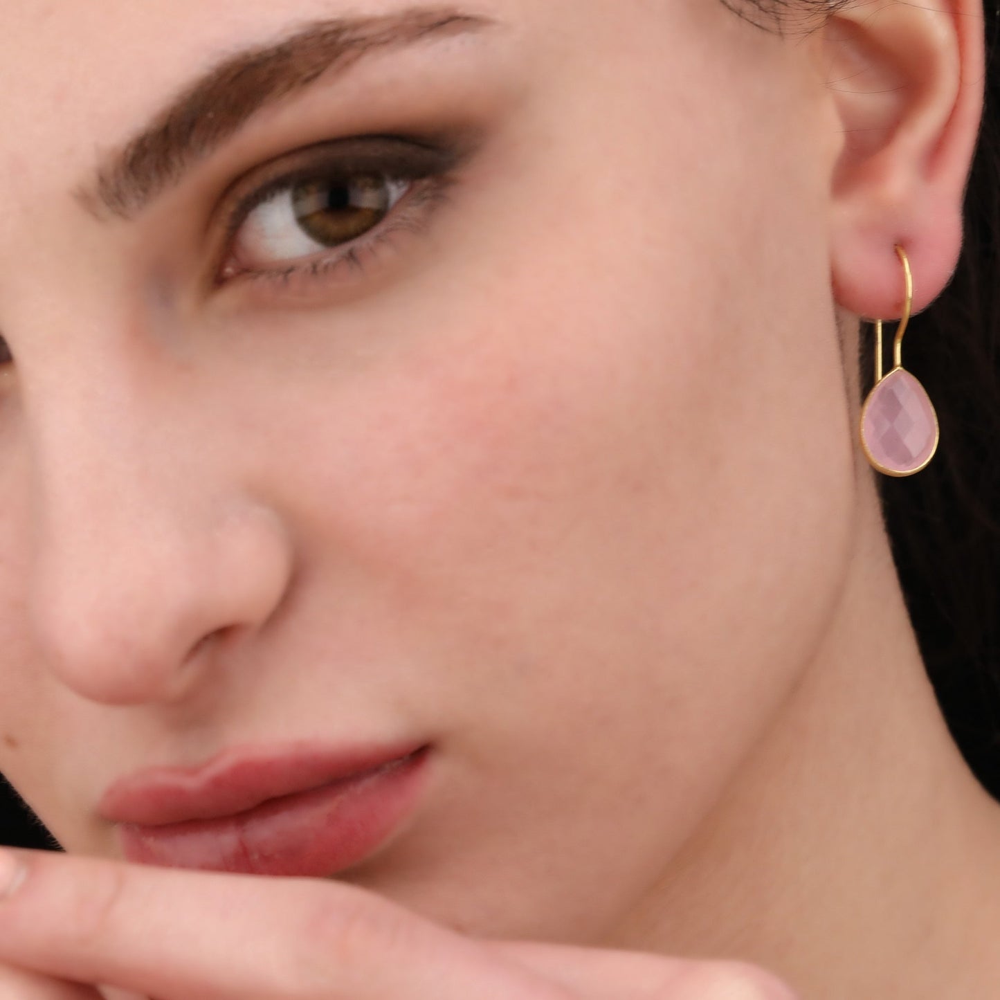 925 Sterling Gold Plated Rose Quartz Gemstone Earrings