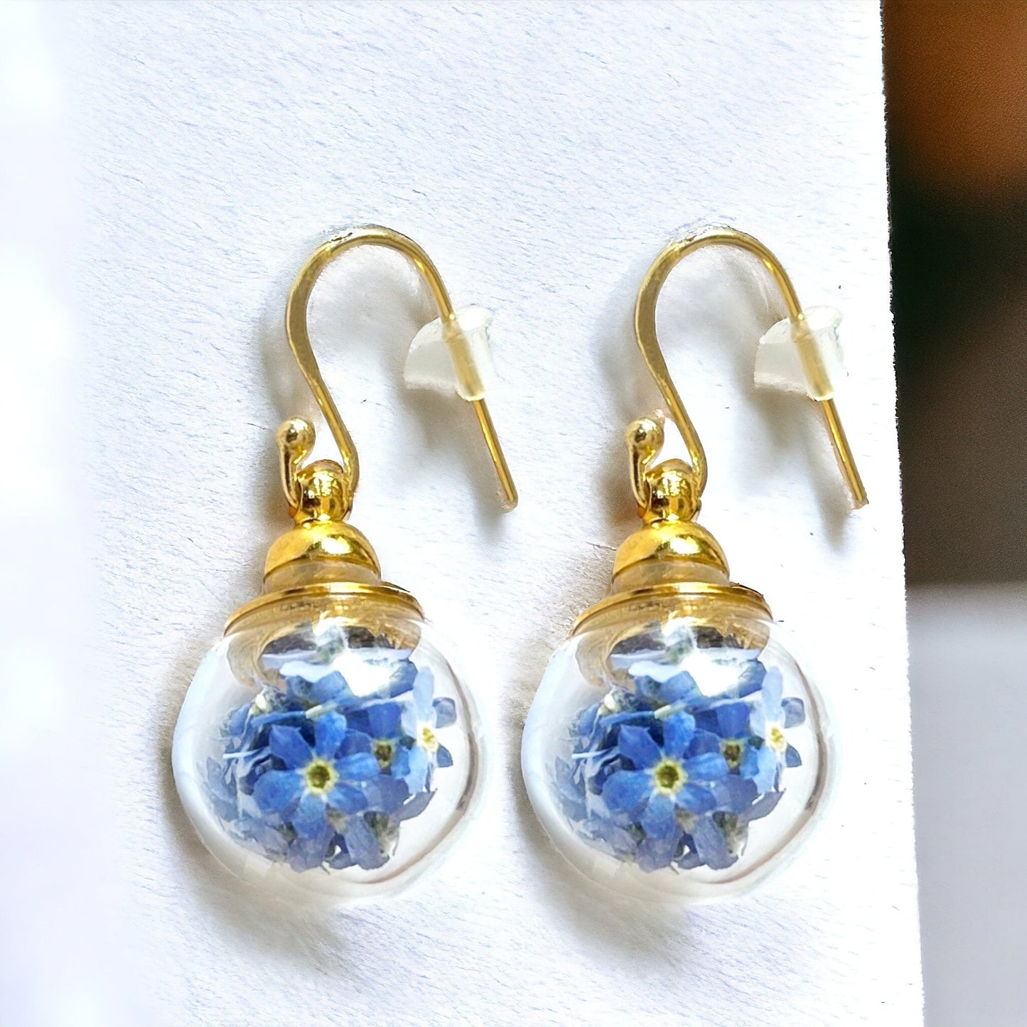 Handmade Forget-Me-Not Ball Earrings from Berlin – 925 Sterling Gold…